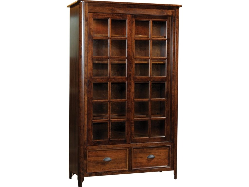 Executive Bookcase With Sliding Doors And 2 File Drawers