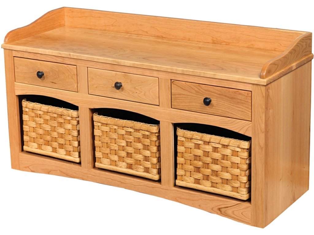 Mission Bench With Baskets And Drawers