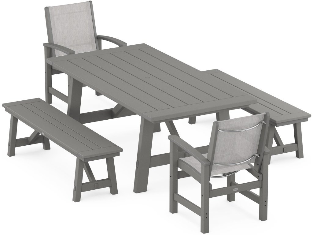 Coastal 5-Piece Rustic Farmhouse Dining Set With Benches