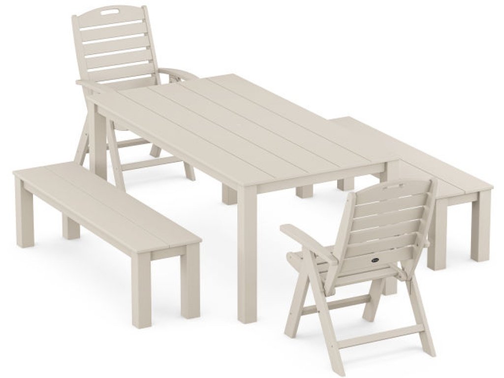 Yacht Club Highback Chair 5-Piece Parsons Dining Set with Benches