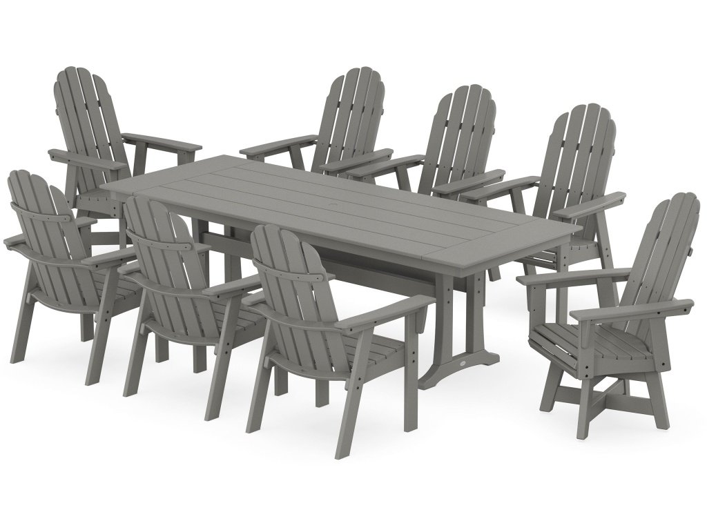 Vineyard 9-Piece Curveback Adirondack Swivel Farmhouse Dining Set With Trestle Legs