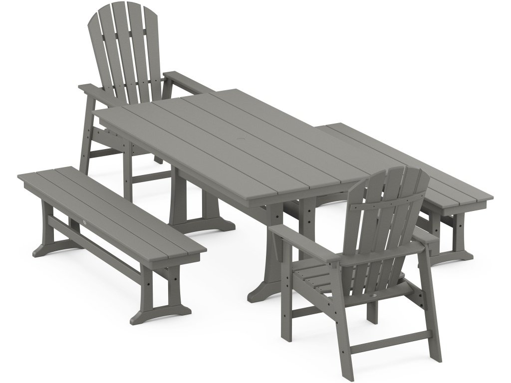 South Beach 5-Piece Farmhouse Dining Set With Trestle Legs