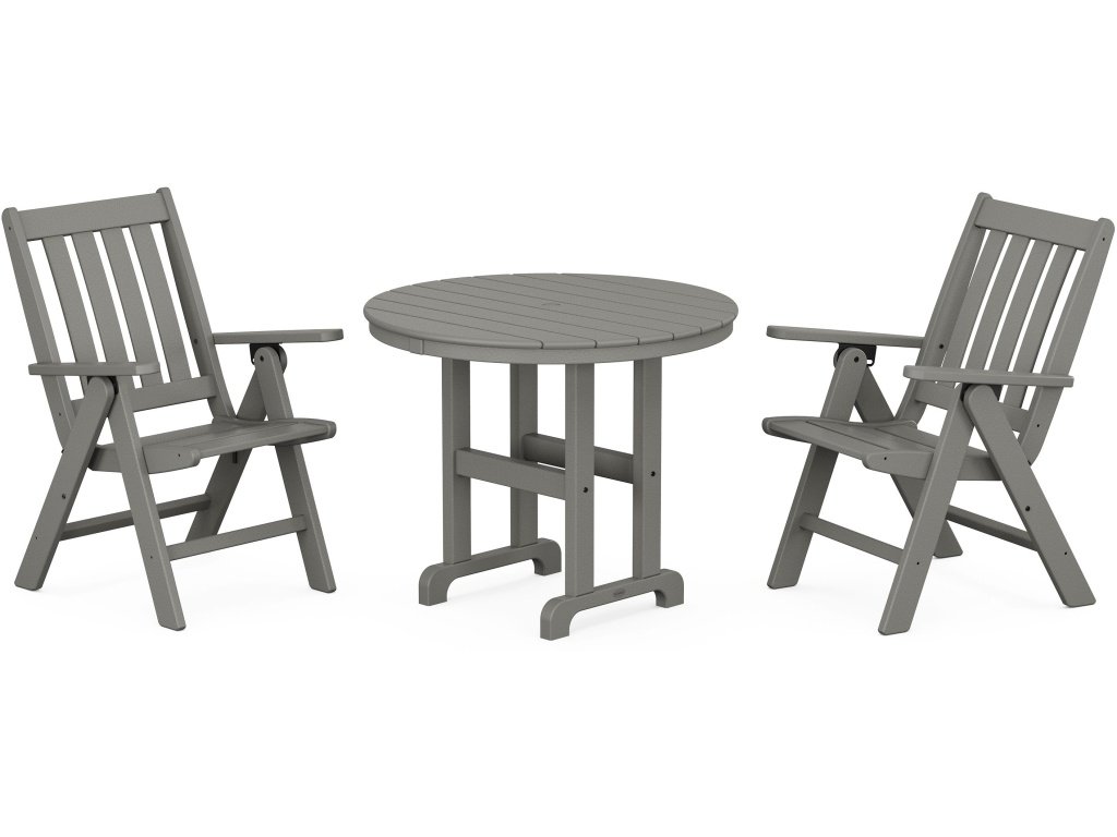 Vineyard Folding Chair 3-Piece Round Dining Set