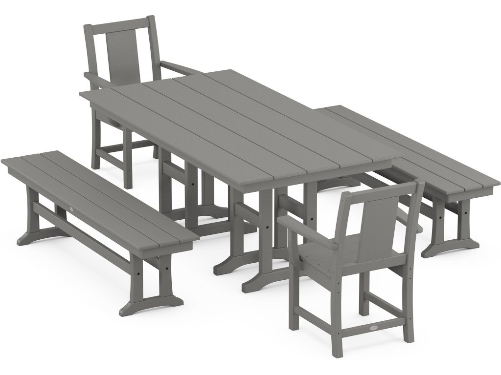 Prairie 5-Piece Farmhouse Dining Set With Benches