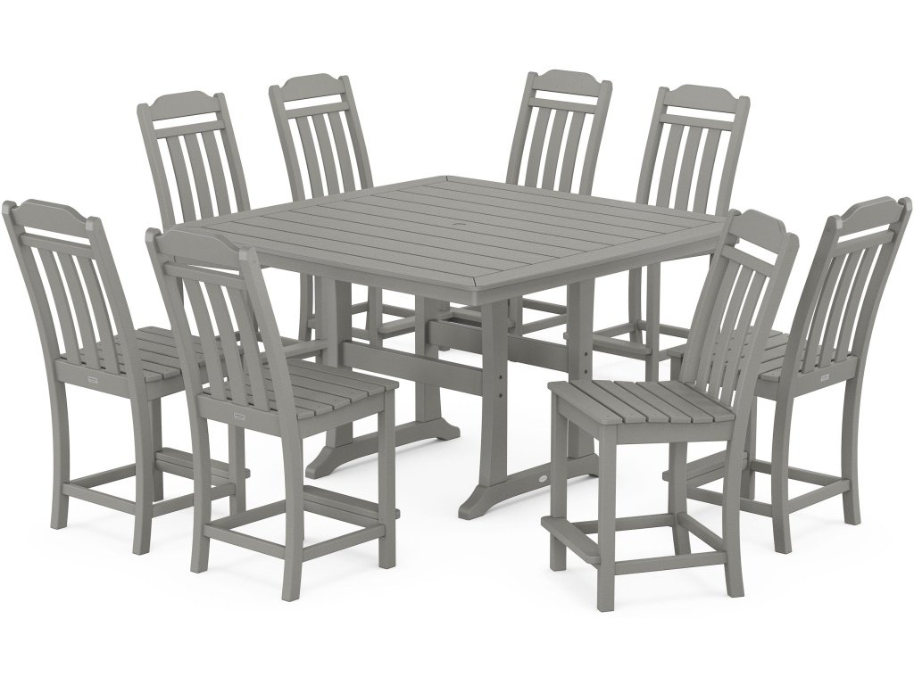 Country Living 9-Piece Square Side Chair Counter Set With Trestle Legs