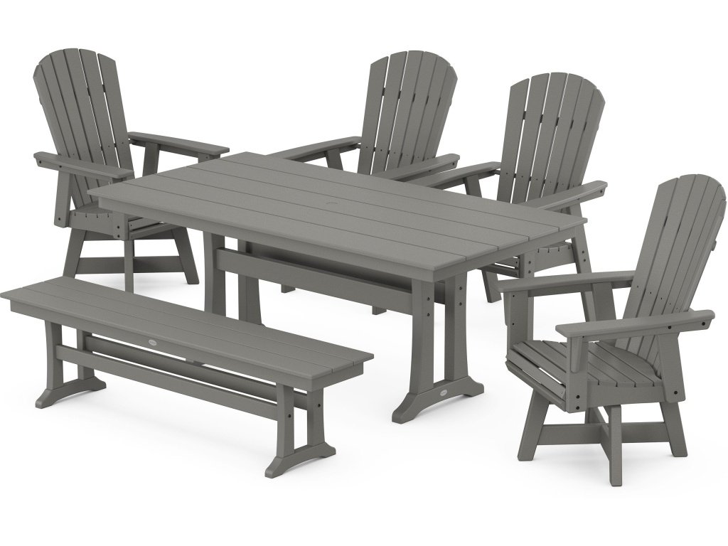 Nautical Adirondack Swivel 6-Piece Farmhouse Dining Set With Trestle Legs