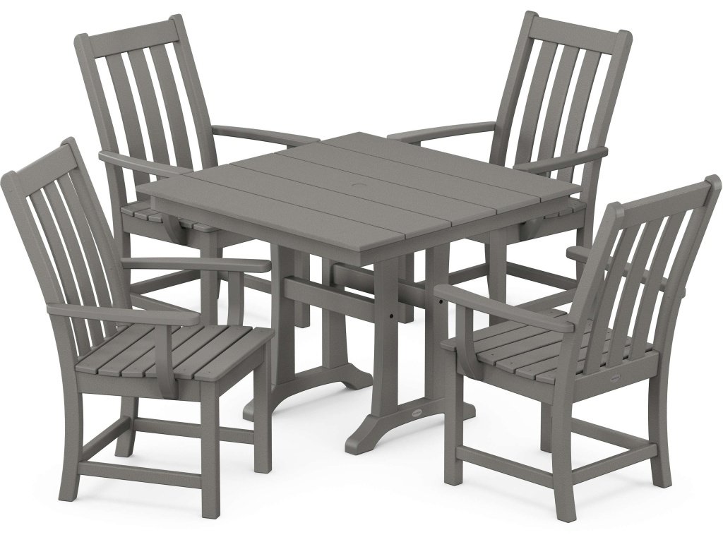 Vineyard 5-Piece Farmhouse Trestle Arm Chair Dining Set