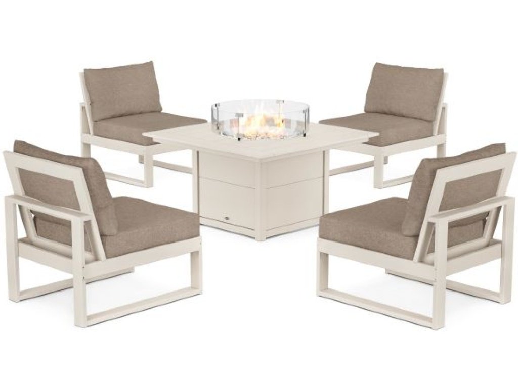 Eastport Modular 5-Piece Deep Seating Set with Square Fire Pit Table