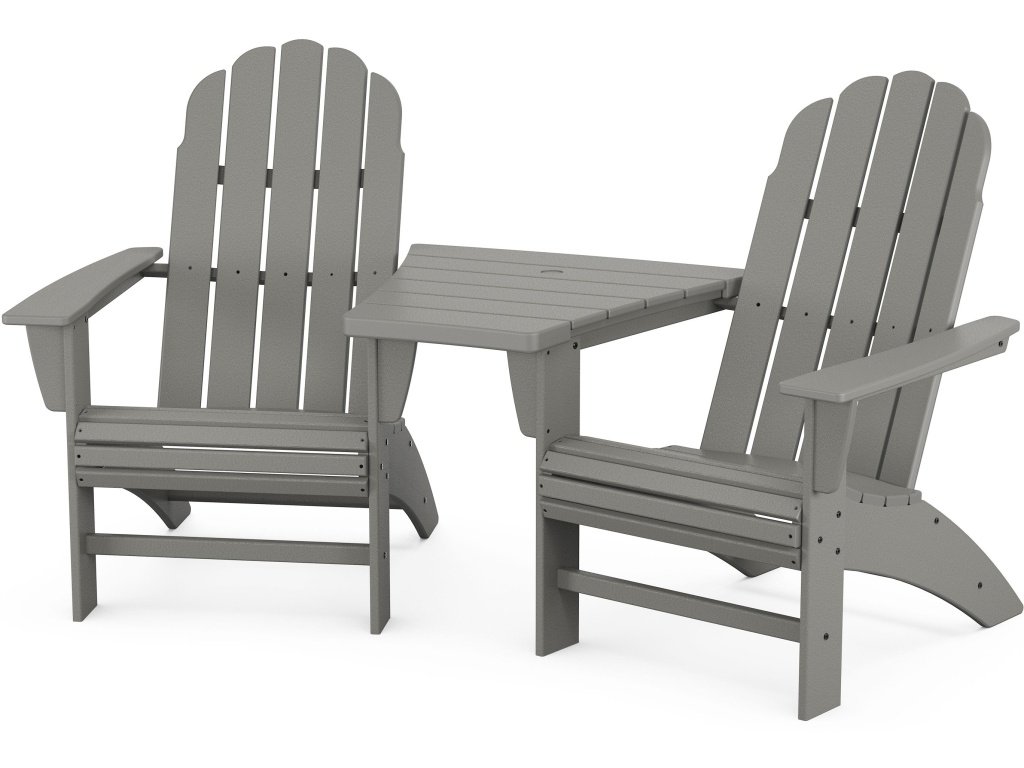 Vineyard 3-Piece Curveback Adirondack Set With Angled Connecting Table