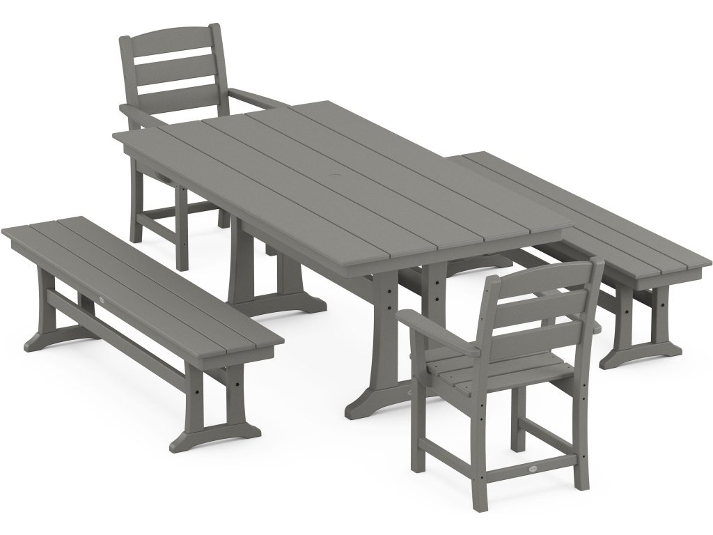 Lakeside 5-Piece Farmhouse Dining Set With Trestle Legs