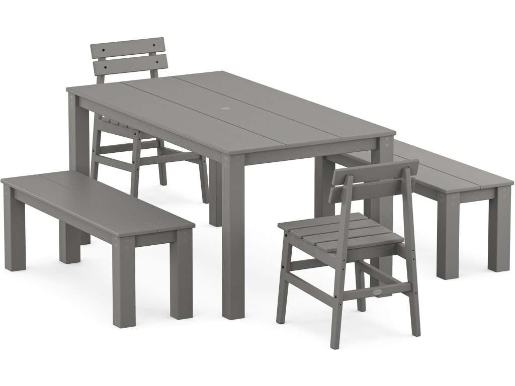 Modern Studio Plaza Chair 5-Piece Parsons Dining Set With Benches