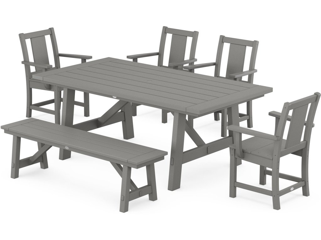 Prairie 6-Piece Rustic Farmhouse Dining Set With Bench