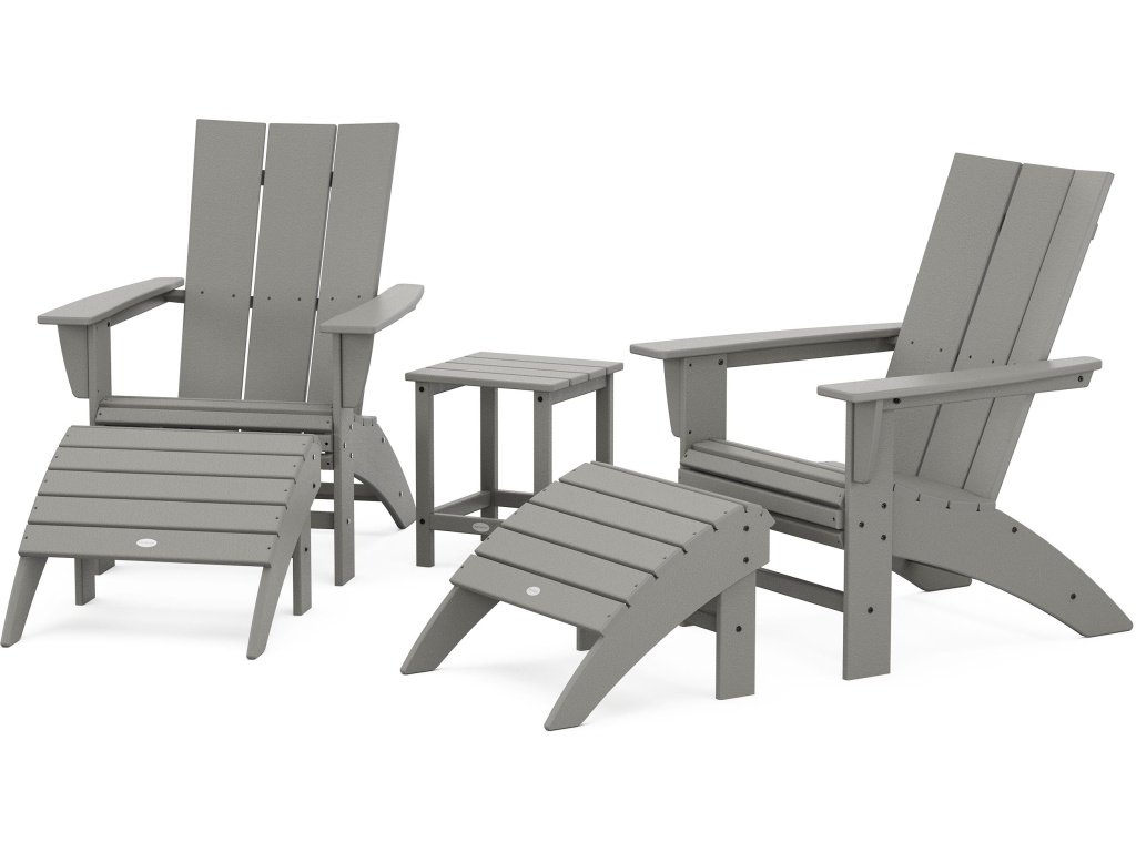 Modern Curveback Adirondack Chair 5-Piece Set With Ottomans And 18" Side Table