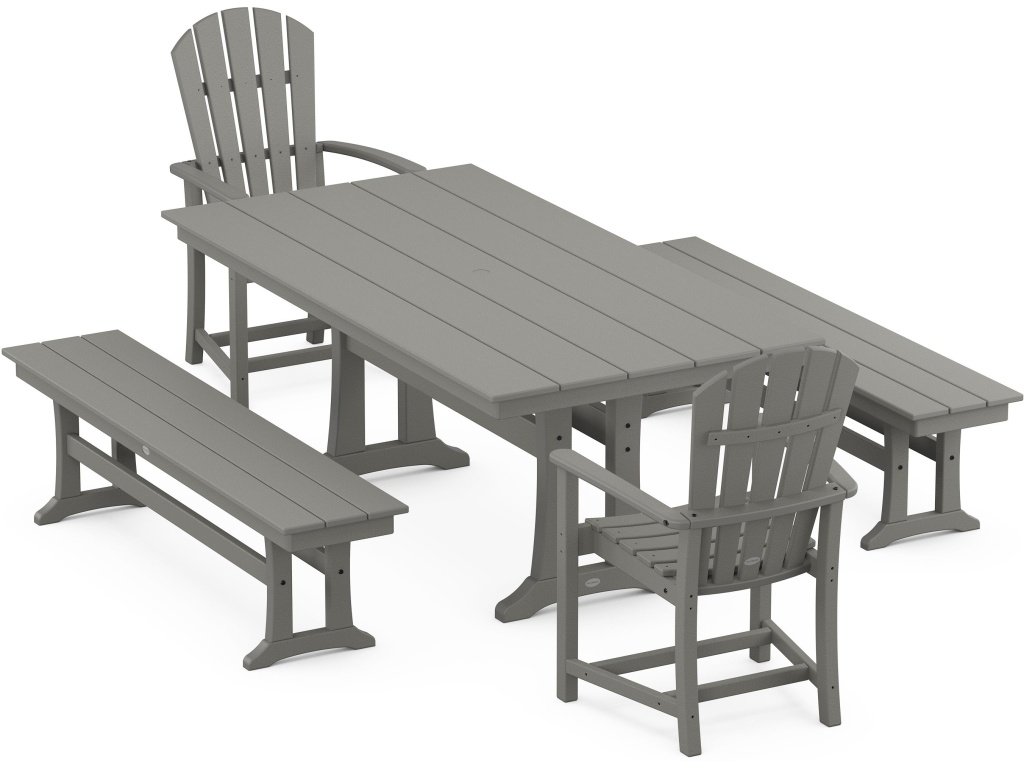 Palm Coast 5-Piece Farmhouse Dining Set With Trestle Legs