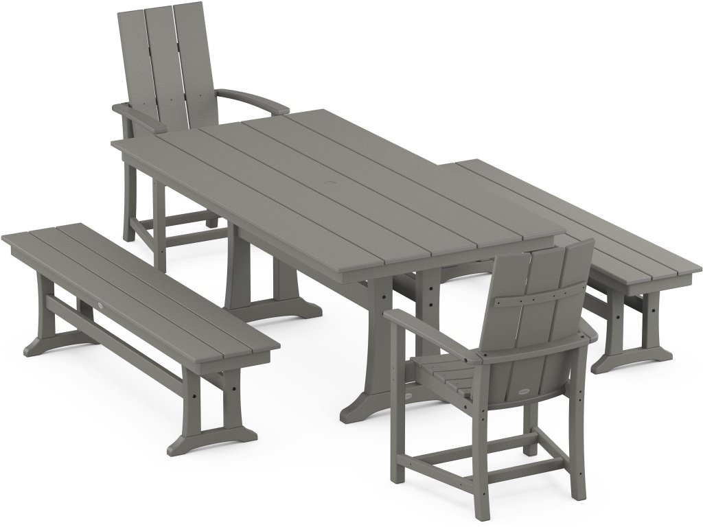 Modern Adirondack 5-Piece Farmhouse Dining Set With Trestle Legs