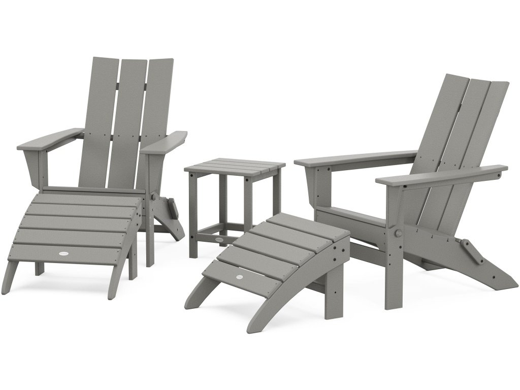 Modern Folding Adirondack Chair 5-Piece Set With Ottomans And 18" Side Table