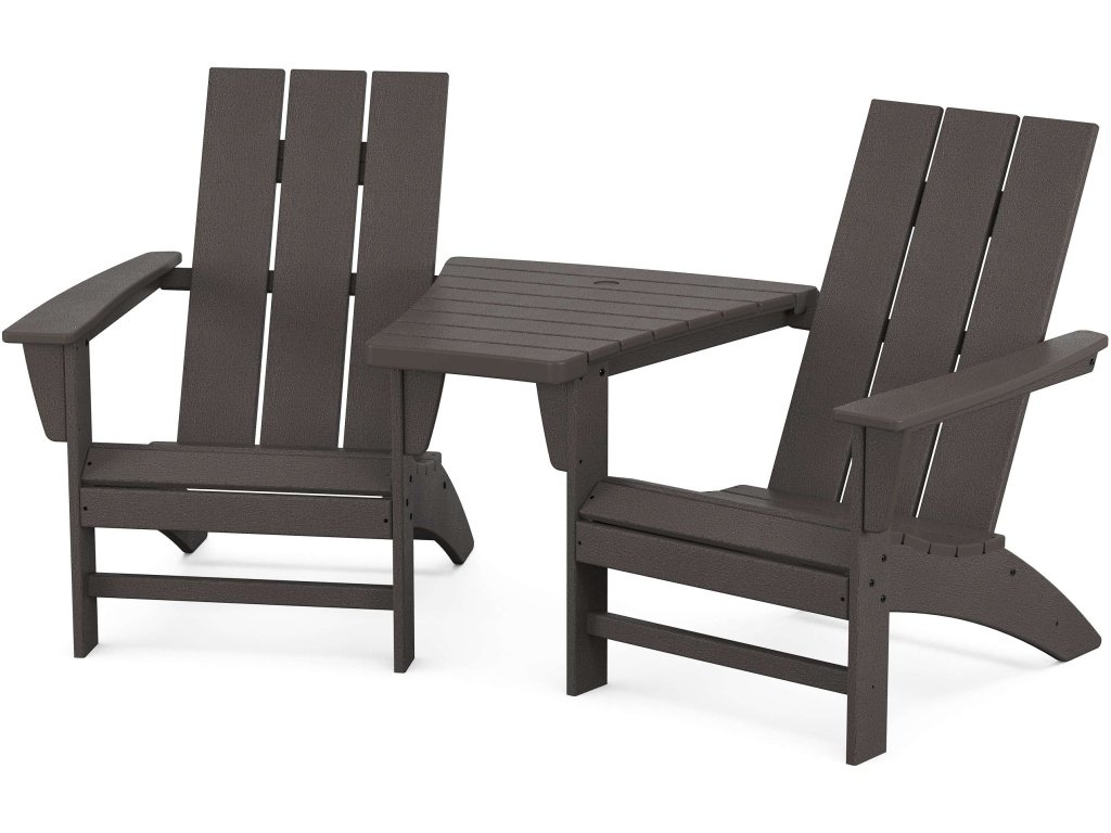 Modern 3-Piece Adirondack Set With Angled Connecting Table In Vintage Finish