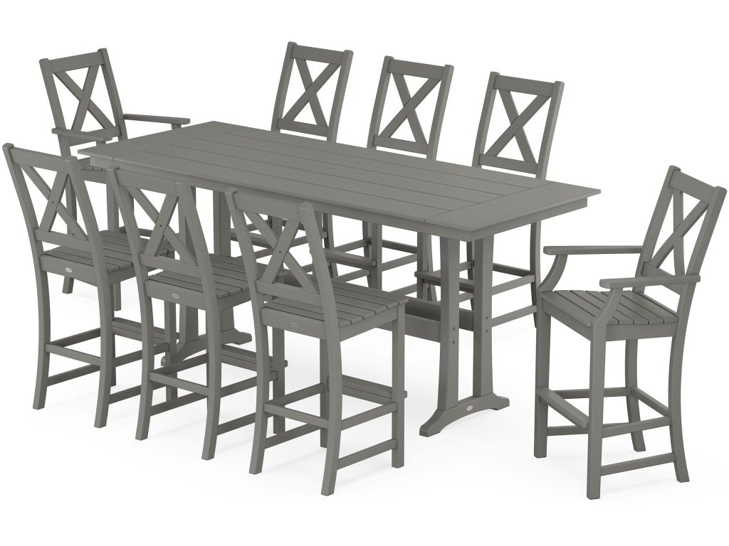 Braxton 9-Piece Farmhouse Bar Set With Trestle Legs