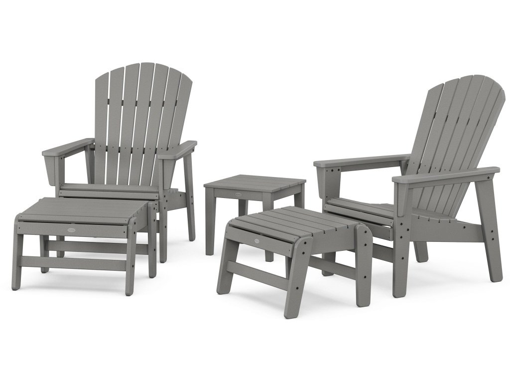 5-Piece Nautical Grand Upright Adirondack Set With Ottomans And Side Table