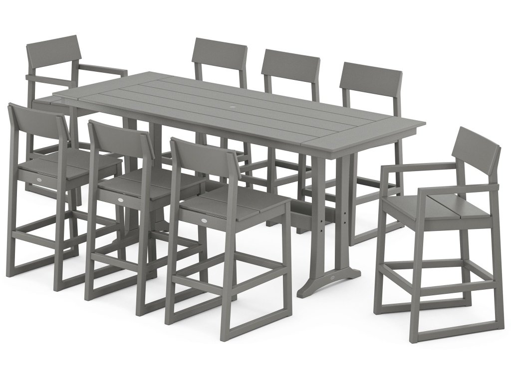 Edge 9-Piece Farmhouse Bar Set With Trestle Legs