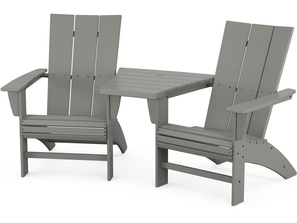 Modern 3-Piece Curveback Adirondack Set With Angled Connecting Table