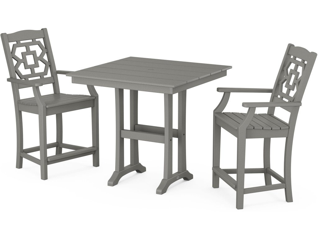 Chinoiserie 3-Piece Farmhouse Counter Set With Trestle Legs