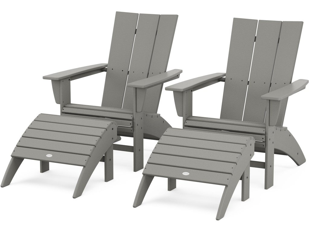 Modern Curveback Adirondack Chair 4-Piece Set With Ottomans