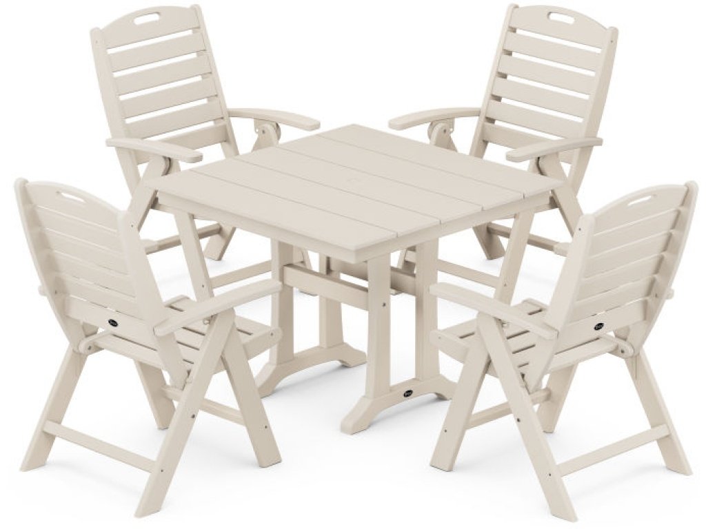 Yacht Club Highback 5-Piece Farmhouse Trestle Dining Set